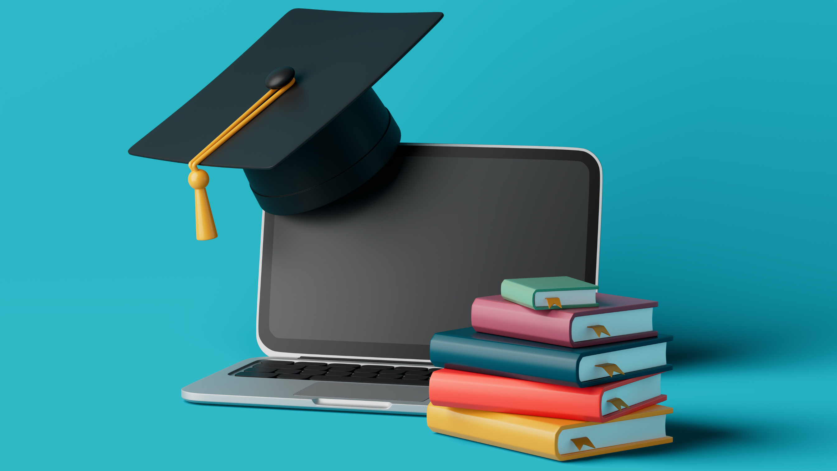 eLearning graphic of a laptop wearing a graduate hat.