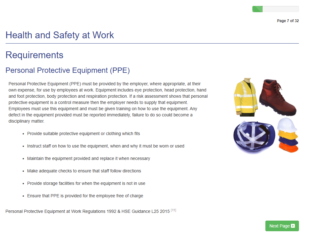 Health and Safety at Work course screenshot